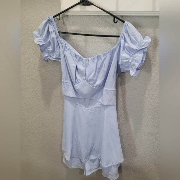 Womens Off Shoulder Ruffle Hem Romper - Picture 6 of 9
